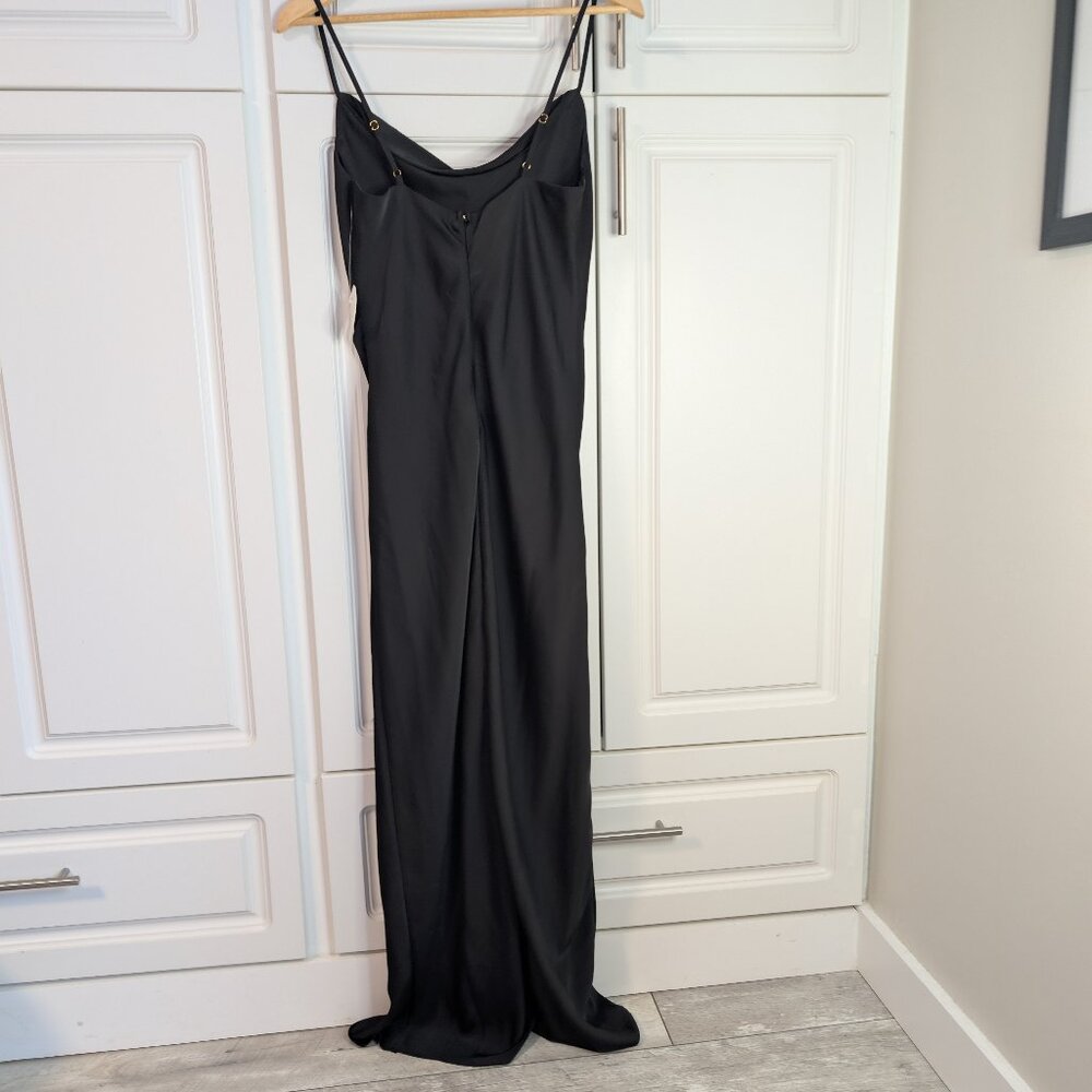 Altar’d State Black Satin Cowl Neck Ruched Maxi Dress S Bias Cut Whimsigoth NWT - Picture 8 of 14